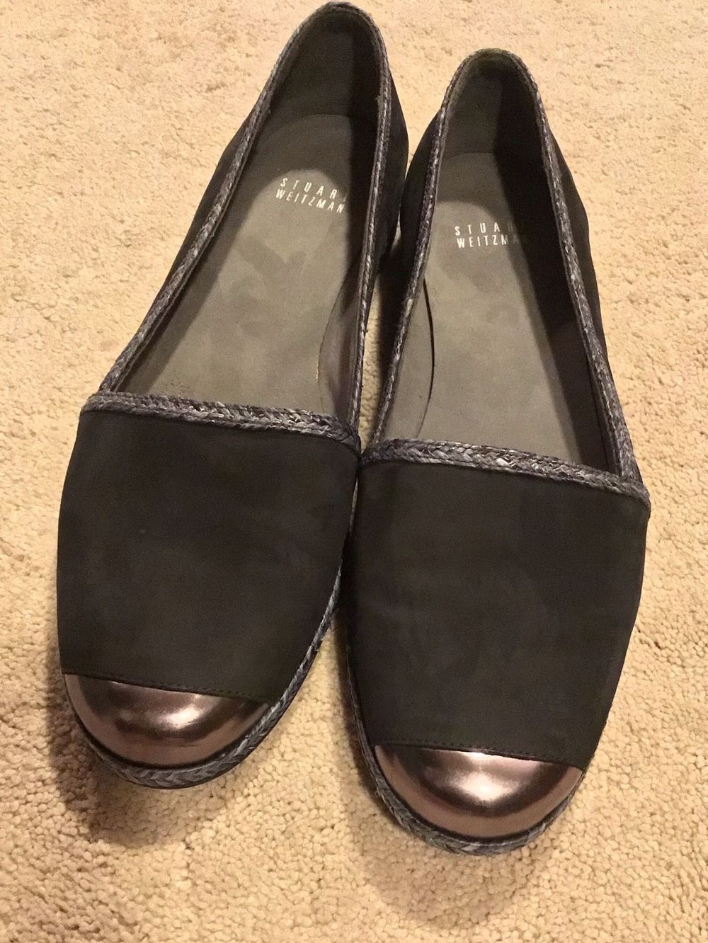 Vintage Stuart Weitzman Suede Flats Espadrilles Metallic Cap Toe